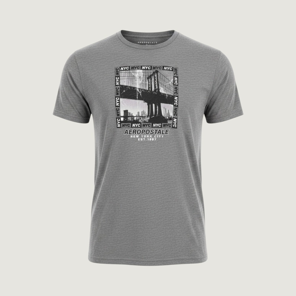 Aeropostale Mens Heather Gray NYC Manhattan Bridge Graphic T-Shirt Size M